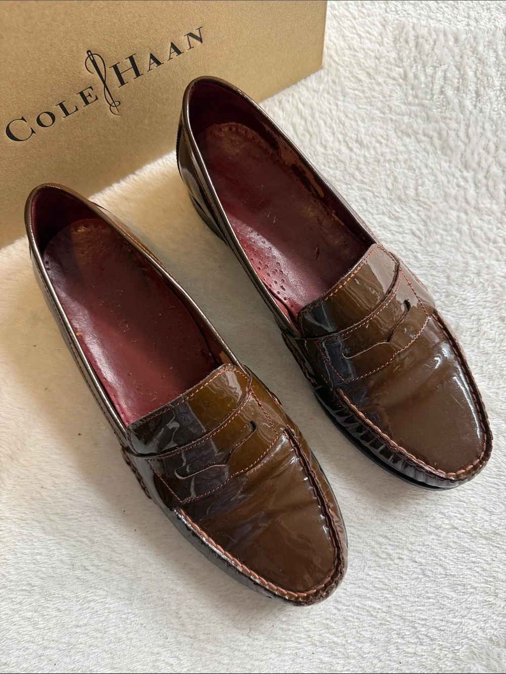Cole Haan Alexa Penny Moc II Chestnut Patent Leather Loafers Women’s Size 8.5B